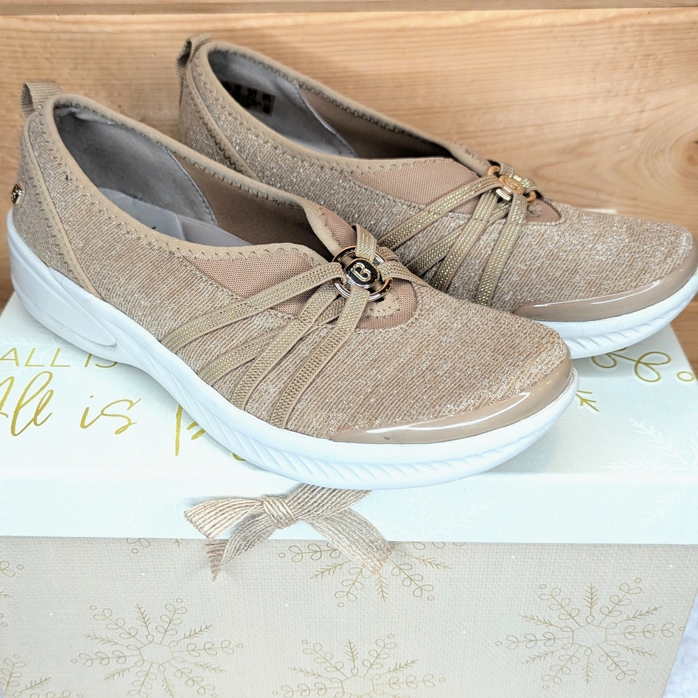 Bzees Slip-On Women's Beige/Gold  Shimmery Sneaker Shoes - Picture 14 of 15